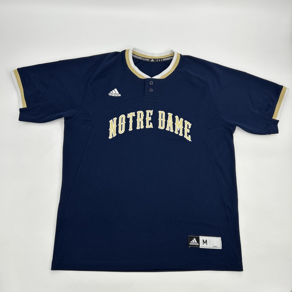 Notre Dame Fighting Irish Shirt Men's M Blue adidas Short Sleeve Henley Baseball